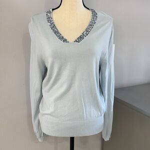 Bogari Light Blue Sequin Silk Sweater.  Sz L
